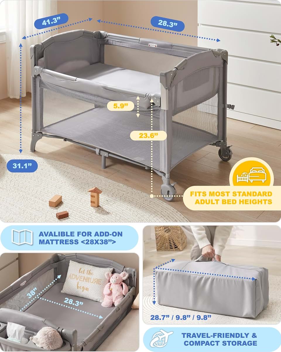 Beka 4-In-1 Baby Bassinet Bedside Sleeper, Playard & Changing Table