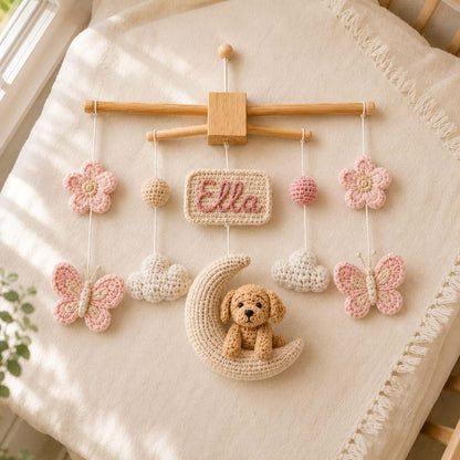 Peropia Personalized Crochet Dog Baby Mobile for Girls