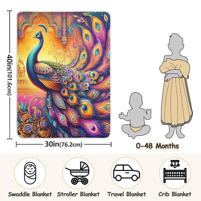 Nesatuwa Peacock Hindu Elegance Baby Blanket, Cotton Muslin, 30 x 40 Inch