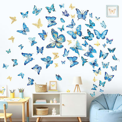 wondever Blue Gold Butterfly Wall Decals Butterflies Wall Stickers