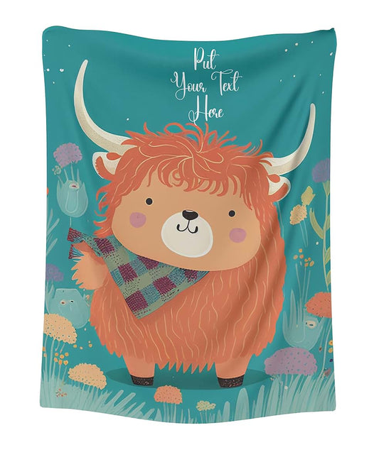 CAPITUNEISKINEPA Personalized Scottish Highland Cow Gifts - Personalized Baby Blankets for Girls and Boys, Highland Cow