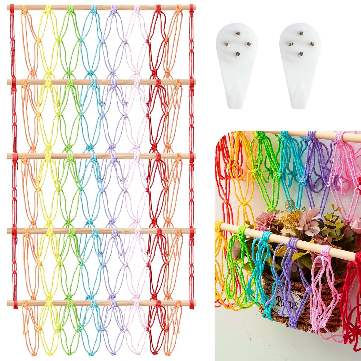 Stuffed Animal Storage Hammock Net, 52x105cm Cotton Rope Wall Hanging Organizer for Nursery