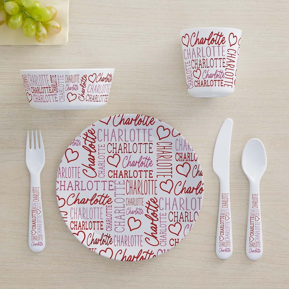 Personalization Universe Repeating Name Heart Personalized Kids Bowl (photo 4)