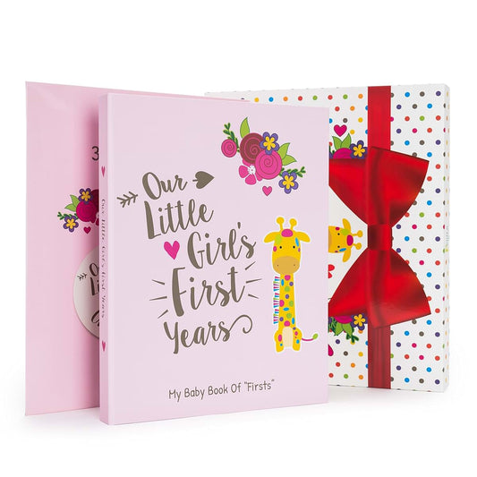 Ronica Baby Girl Gift Set with Baby Memory Book and Monthly Stickers, Modern Photo Journal, Keepsake Album for Girls