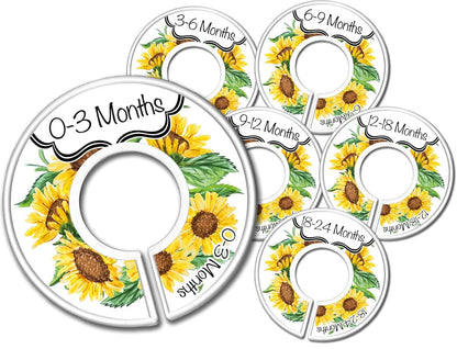CarrieDee Handcrafted Baby Closet Dividers Set of 6, 0-3 to 18-24 Months Girls Sunflower Theme, Yellow Floral Nursery