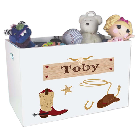 My Bambino Childrens Personalized Open Toy Chest For Nursery Wild West Cowboy Room decor Theme | Birthday Gift for Boys