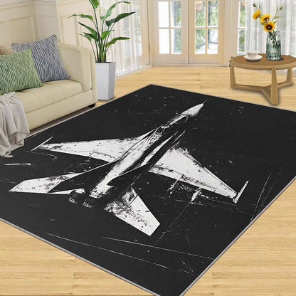 HYGIUID Fighter Rug for Kids Room, Abstract Airplane Rug - 5x6, Vintage Military Painting Bedroom Rugs, Washable & Non