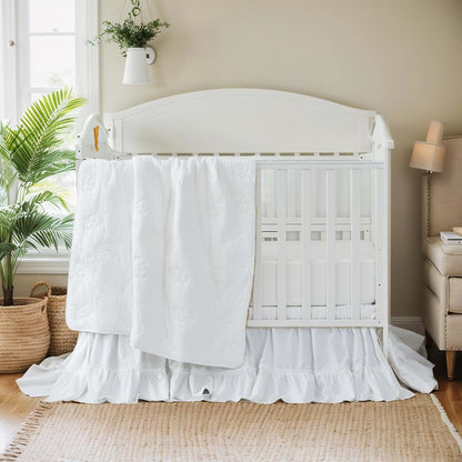 Brandream 6-Piece Cotton Crib Bedding Set with Elephant Embroidery and Ruffle Edge