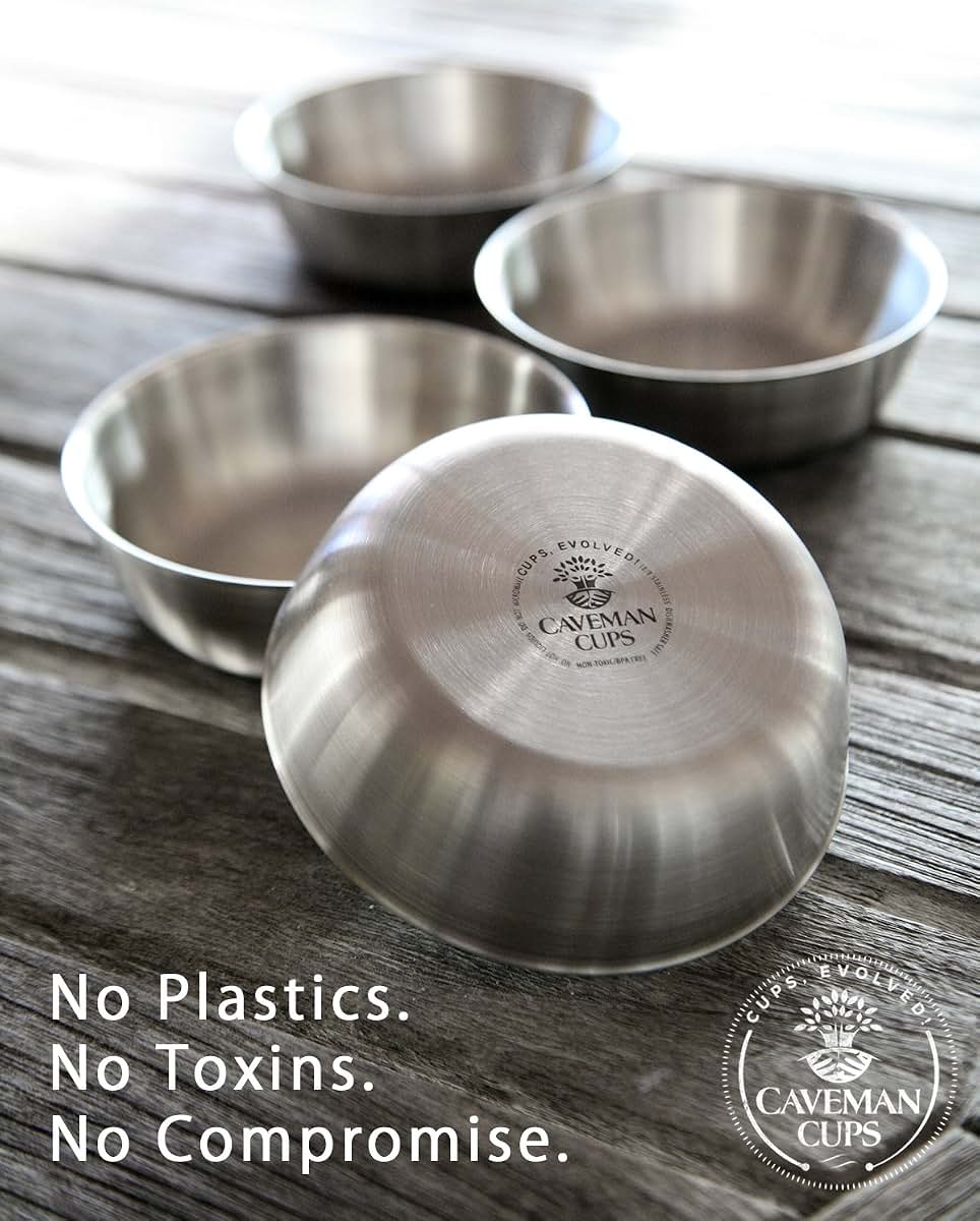 Caveman Stainless Steel Cub Bowls for Baby Toddler Snacks 4 Pack