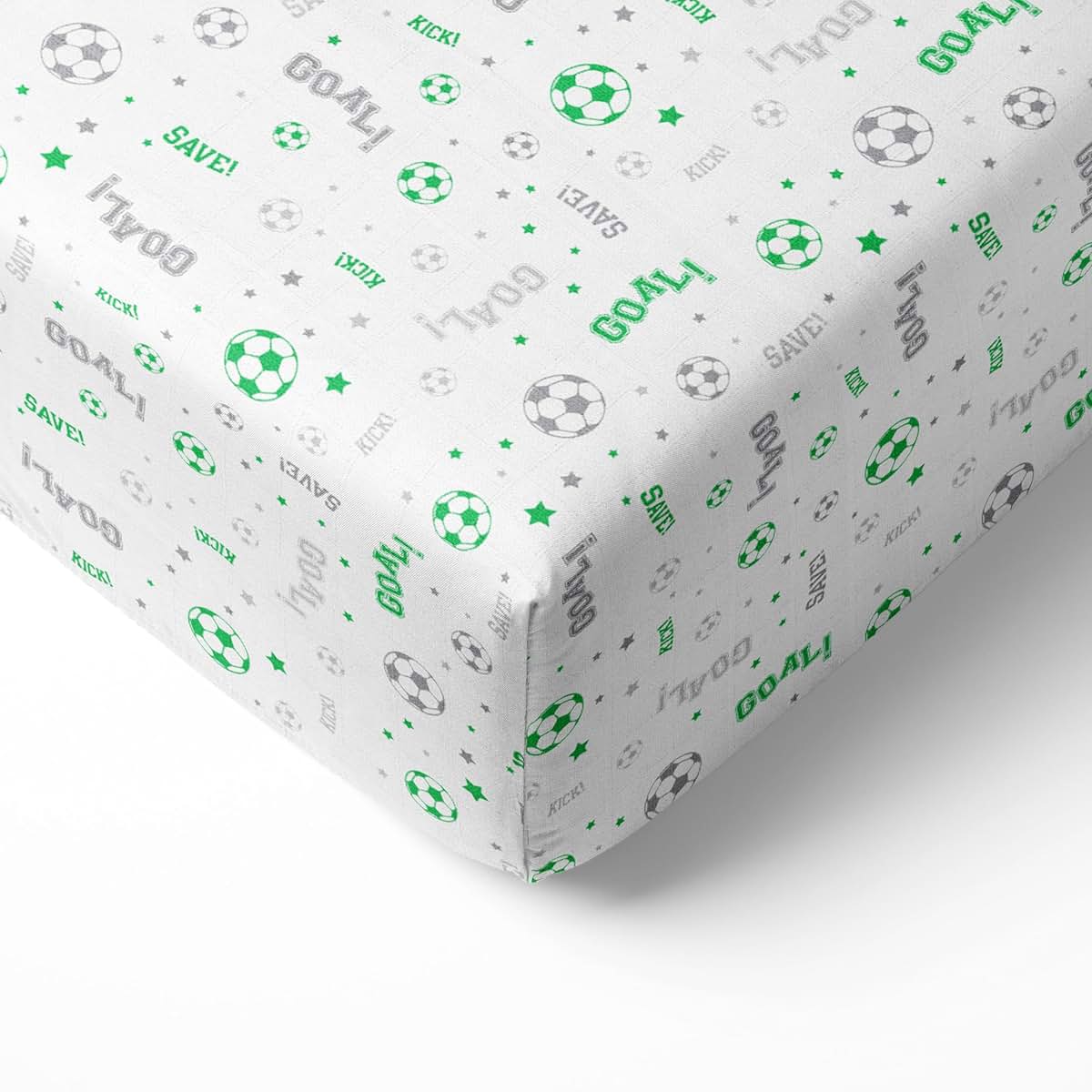 Bacati Sports Cotton Muslin Crib Fitted Sheet, 2-Pack, Green/Grey Soccer