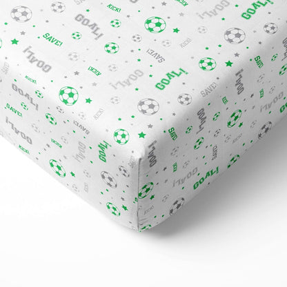 Bacati Sports Cotton Muslin Crib Fitted Sheet, 2-Pack, Green/Grey Soccer