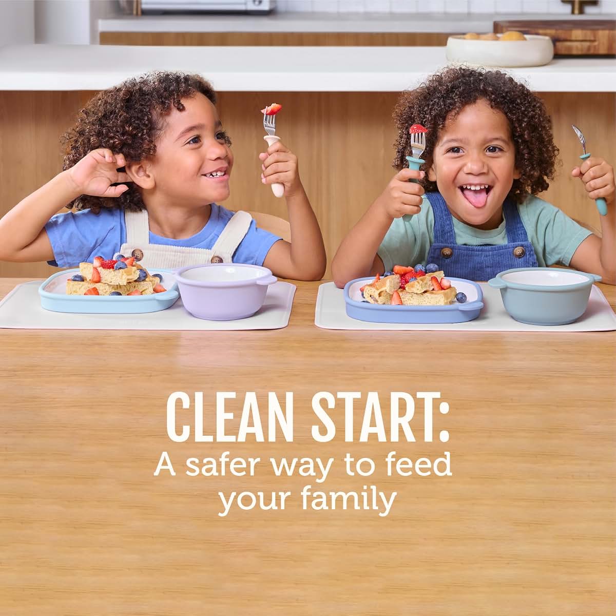 Ello Clean Start Ceramic Toddler Bowls with Silicone Sleeves 2 Pack Dewdrop
