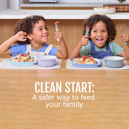 Ello Clean Start Ceramic Toddler Bowls with Silicone Sleeves 2 Pack Dewdrop