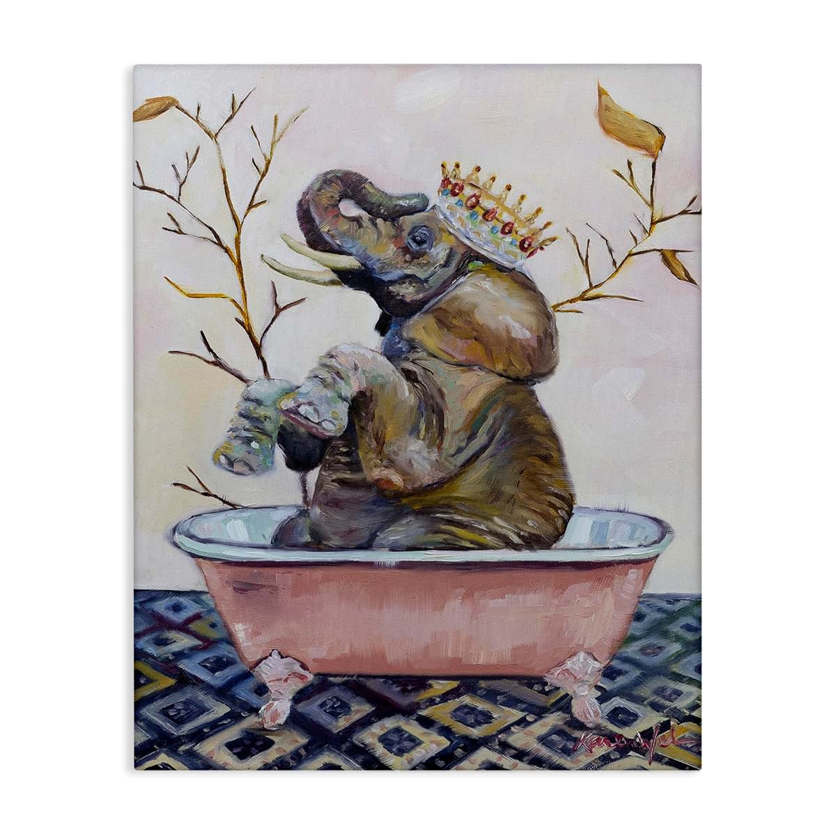 Stupell Industries Regal Elephant Bath Tub Canvas Art