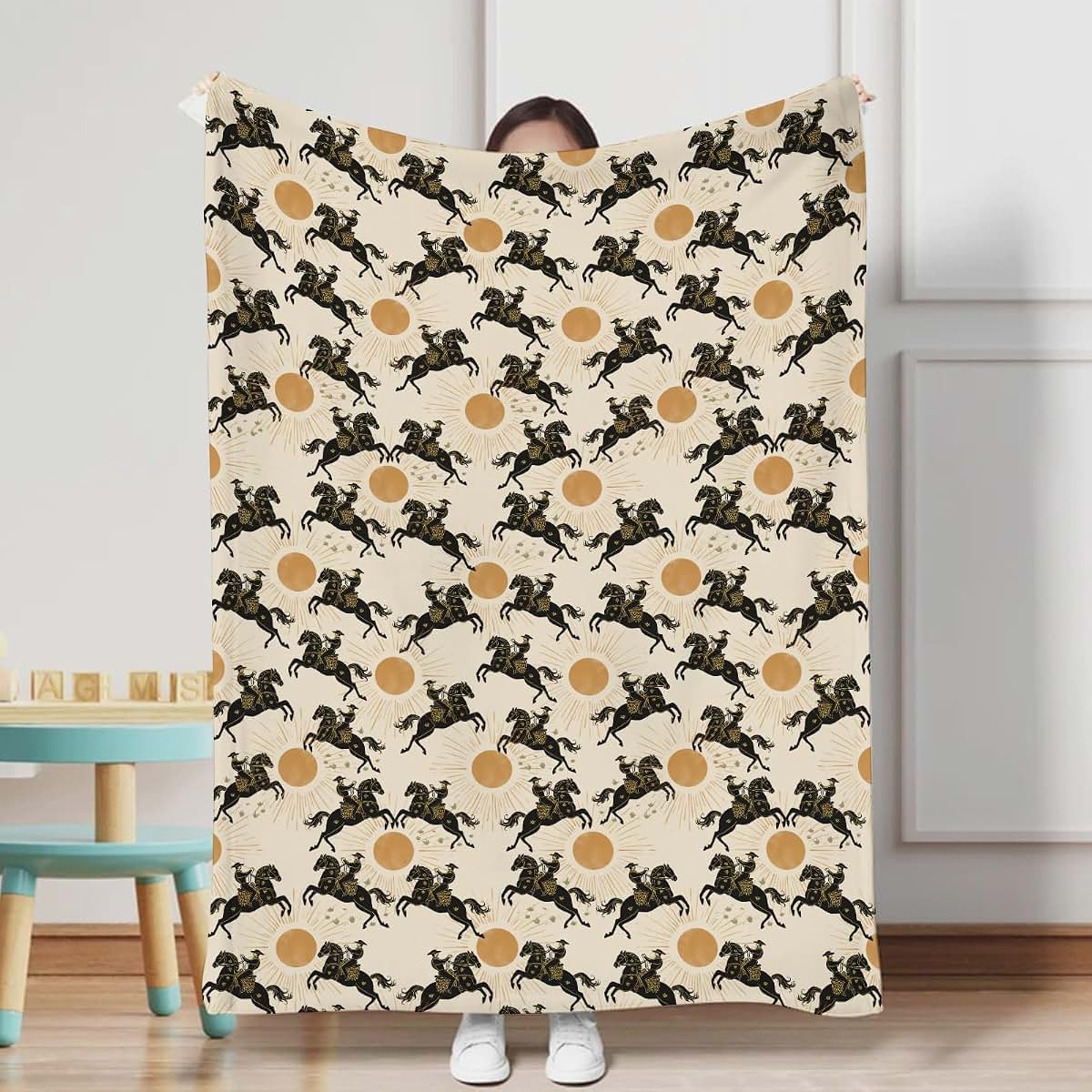 Western Cowboys Sun Baby Blanket Flannel Receiving Throw for Newborn and Toddler