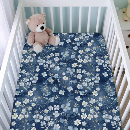 Wonderful Flowers Baby Crib Sheets Navy White Wild Flowers 52x28 Standard Crib Toddler Mattress Cover