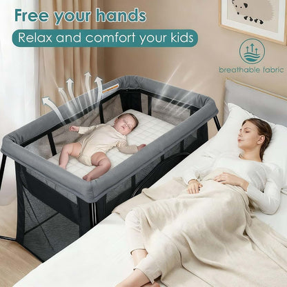 FENGZIZH Travel Compact Bassinet, Lightweight Foldable Playpen, Grey (photo 3)