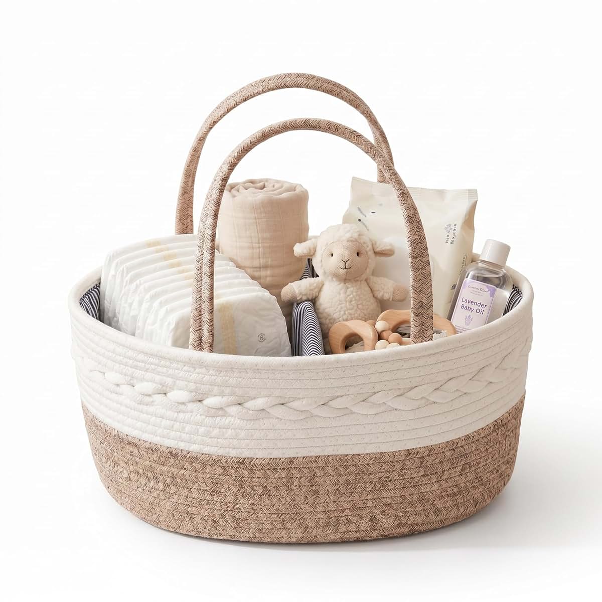 WeaveDecor Baby Diaper Caddy Organizer with Removable Compartments, 14.2"L x 7"W x 8.7"H, 100% Handmade Woven Cotton