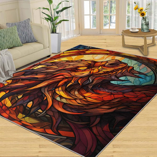 HYGIUID 4x5 Area Rugs - Stained-Glass Dragon Rug for Entryway, Mosaic Behemoth Washable Entry Way Rugs Kids Carpet for
