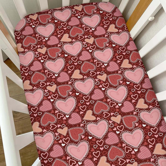 Selgkds Pink Valentine Love Baby Crib Sheets for Boy Girl Vintage Red Hearts Plaids Soft Snug Fitted Crib Mattress