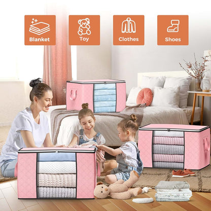 90L Large Storage Bags, 4 Pack Foldable Clothes Organizer Bins with Reinforced Handle