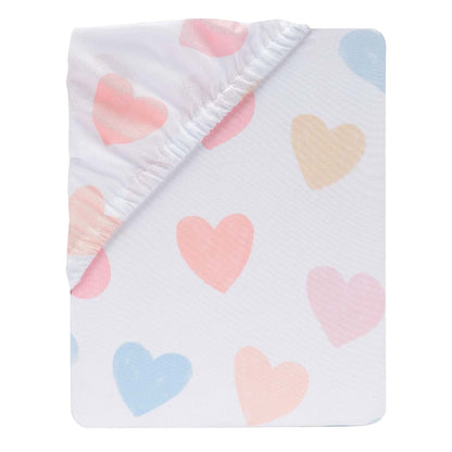 Bedtime Originals Rainbow Hearts Fitted Crib Sheet, White/Peach/Purple