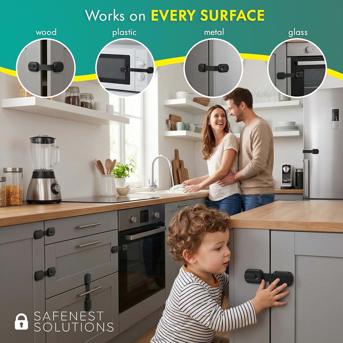 SafeNest Solutions Baby Proofing Cabinet Locks, 5-Pack Black Adhesive Latches (photo 4)