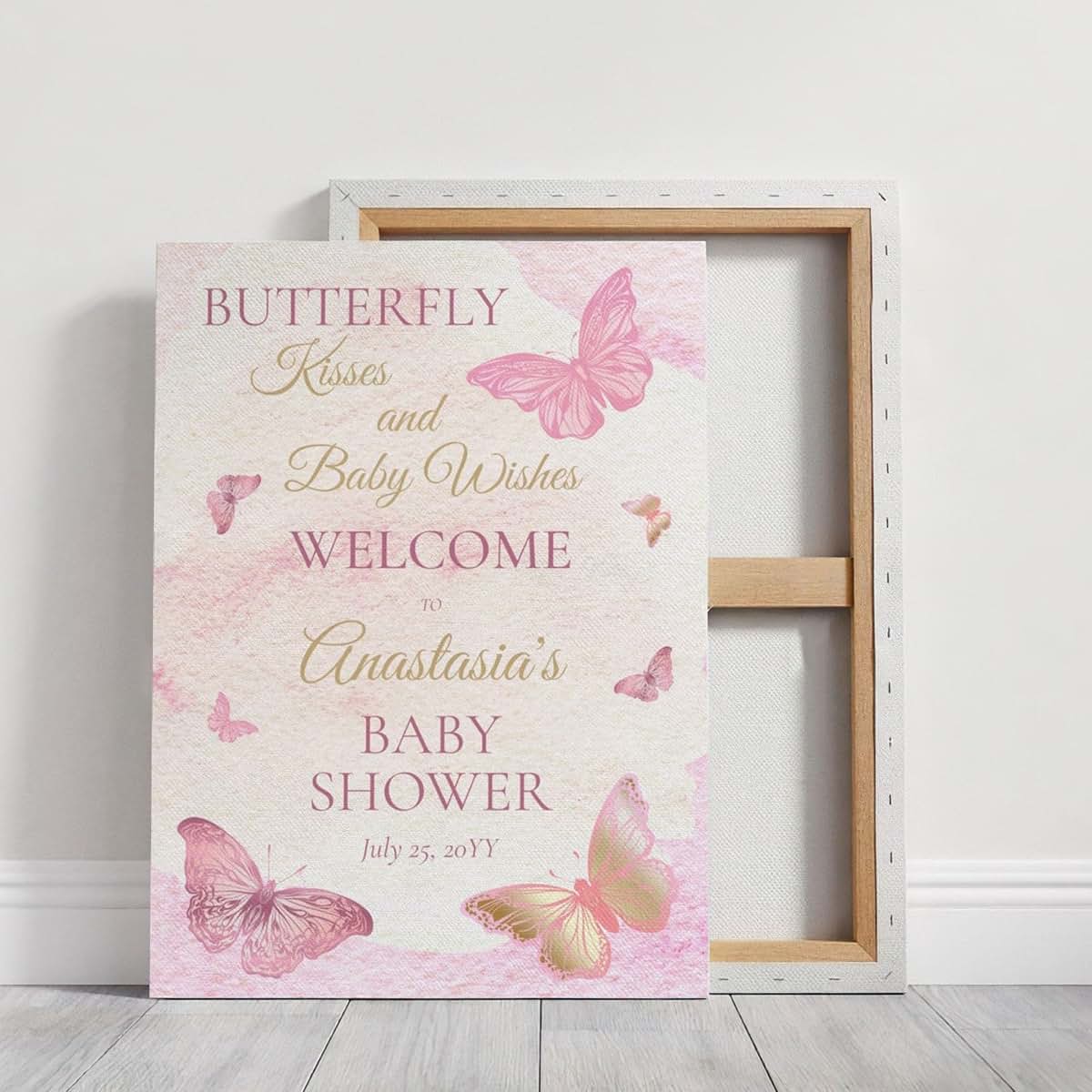 Kaysen Personalized Butterfly Kisses And Baby Wishes Welcome Sign For Baby Shower Party Decorations Butterfly Theme (photo 4)