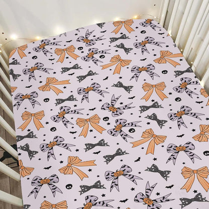 Spooky Bows Fitted Crib Mattress Sheet for Standard or Toddler Crib