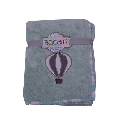 Bacati Clouds in The City Air Balloon Grey Plush Blanket, Mint/Grey (photo 3)