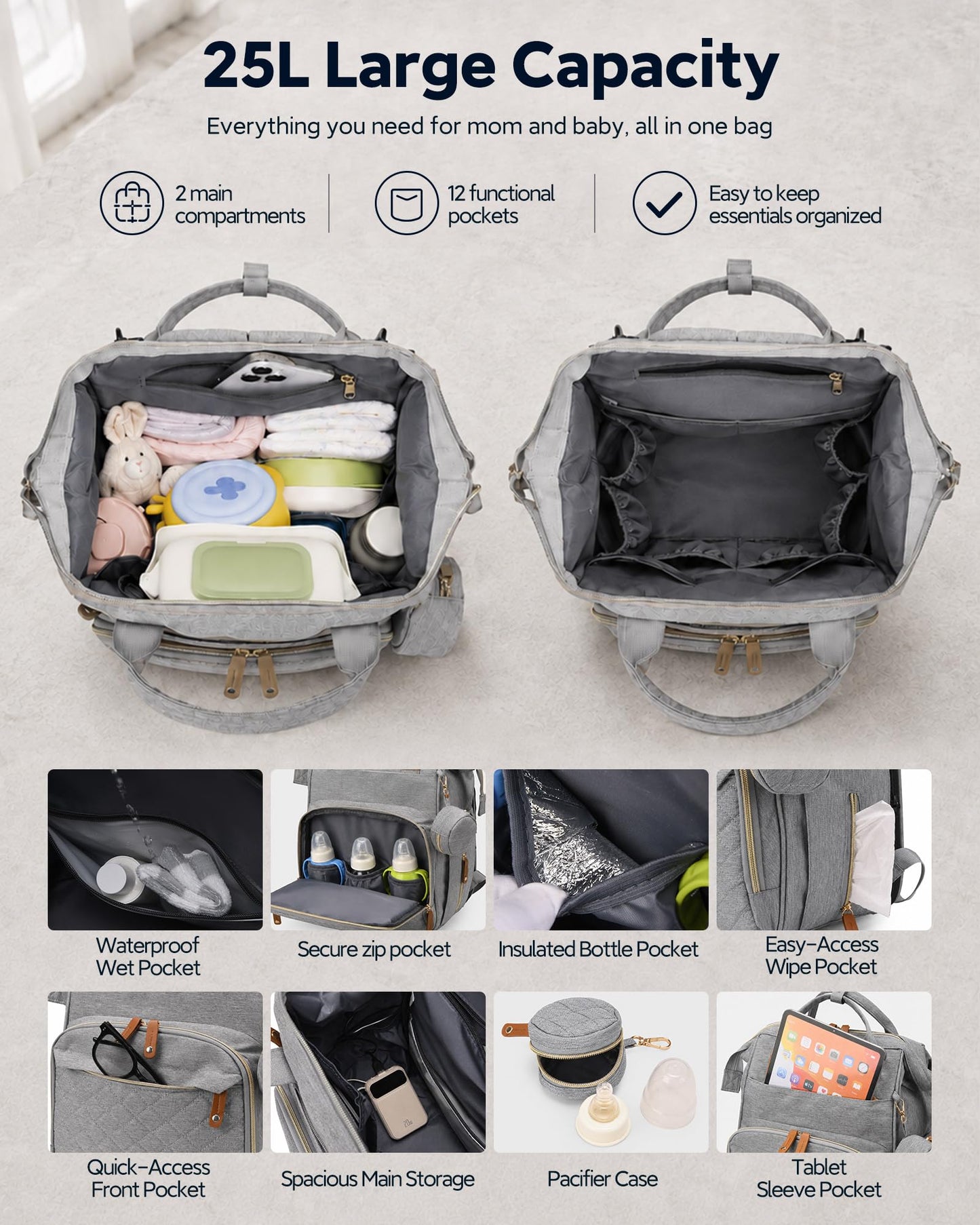 Houscly Diaper Bag Backpack with Changing Station