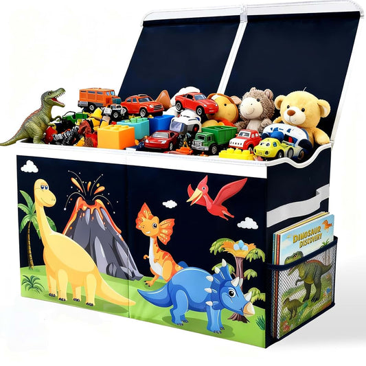 Grabbzee Extra Large Dinosaur Toy Box Chest with Split Lids