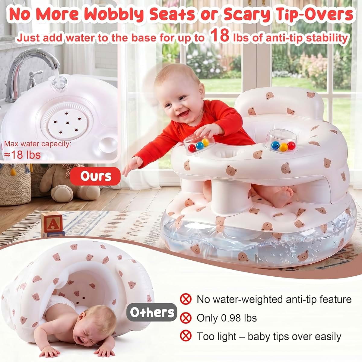 Lmpieok Upgraded V4.0 Inflatable Baby Seat for Sitting Support and Play