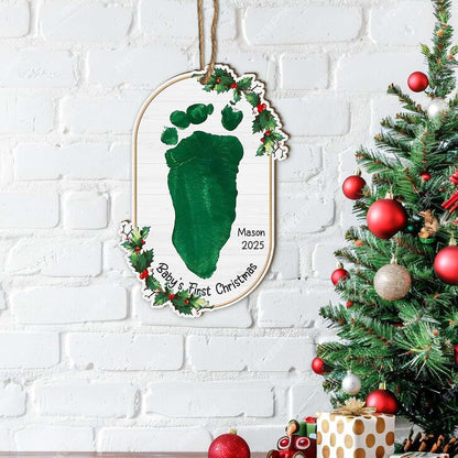 DIY Footprint Hanging Ornaments for Christmas Keepsake | Wooden Milestone Sign
