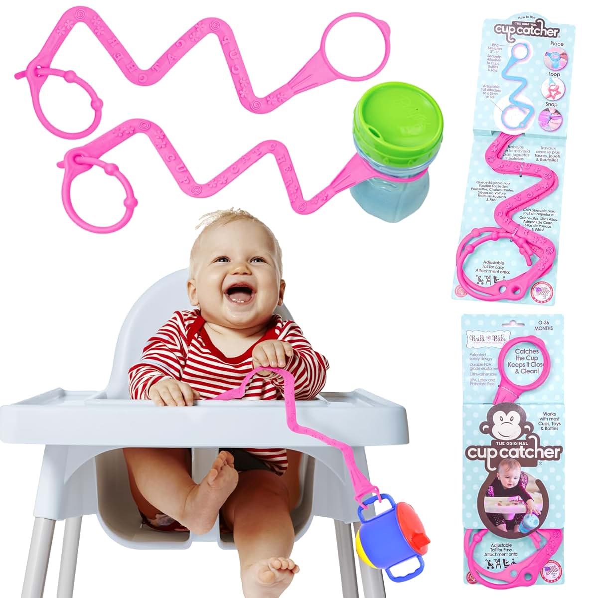 Brilli Baby Cup Catcher Tether Strap in Pink
