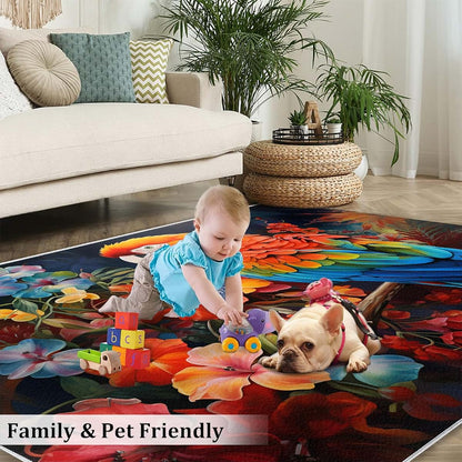 HYGIUID 4x5 Macaw Area Rugs - Parrot Rug for Entryway, Tropical Avian Washable Entry Way Rugs Kids Carpet for Inside