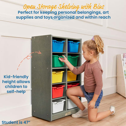 ECR4Kids 10 Cubby Mobile Tray Cabinet with Bins, 5x2, Grey Wash, Assorted (photo 4)