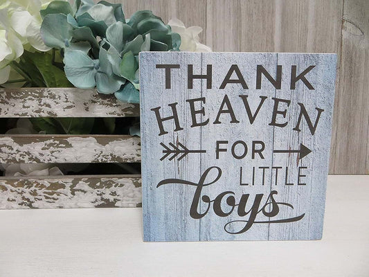 Wooden Wall Sign Plaque Thank Heaven For Little Boys Nursery Decor