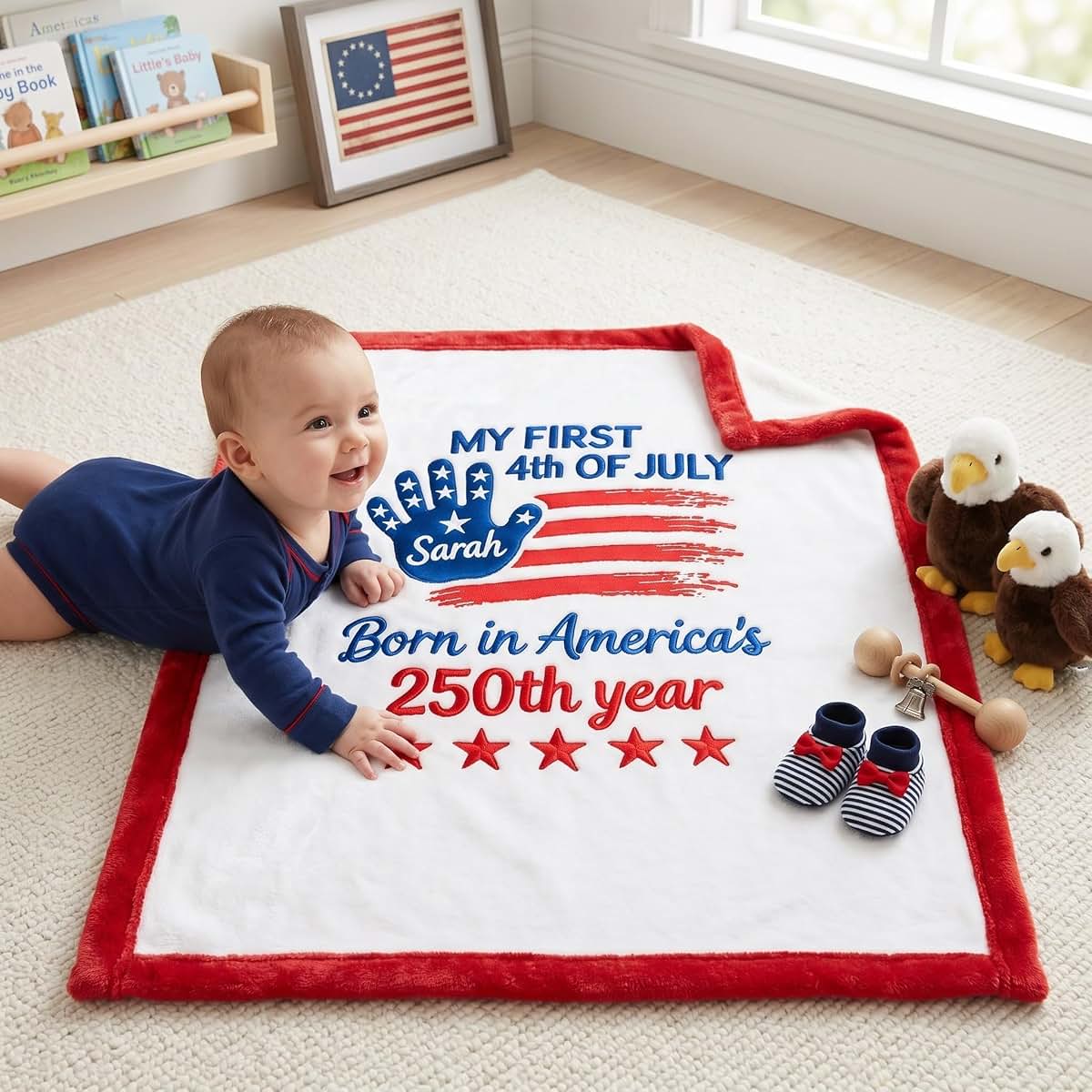 Podcrafted Personalized USA Patriotic Baby Blanket, Double-Sided Flannel