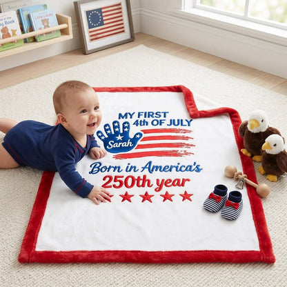Podcrafted Personalized USA Patriotic Baby Blanket, Double-Sided Flannel