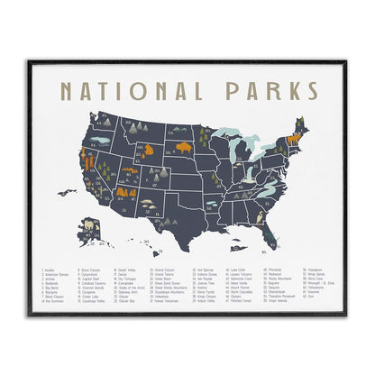 National Parks United States Adventure Map Framed Art by Lil' Rue
