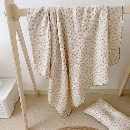 MKXI Muslin Floral Toddler Blanket, 100% Cotton Swaddle, 47 x 51 Inch, Lightweight