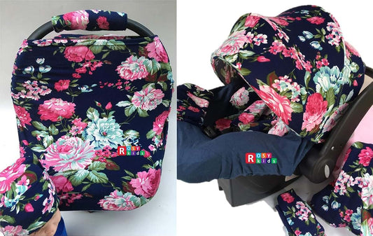 Rosy Kids 9pc Ultimate Set of Infant Car Seat Cover Canopy Headrest Blanket Hat Nursing Scarf