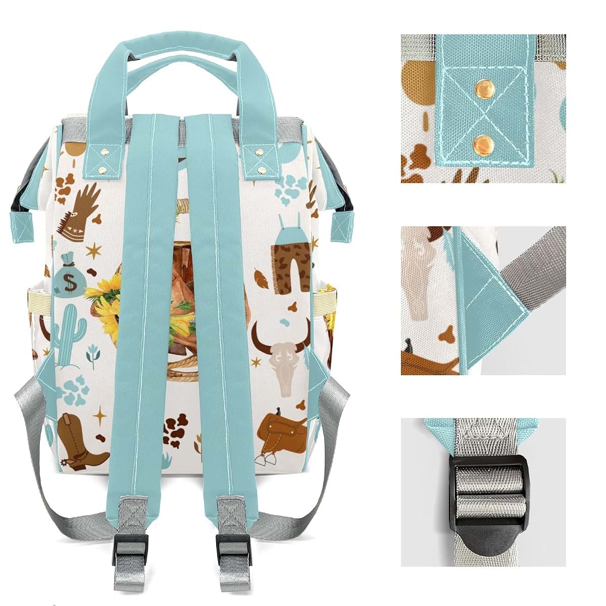 LiSoAkWE Sunflowers Cowboy Hat Boots Personalized Diaper Bag Nursing Baby Bags Nappy Bag with Name Casual Travel Nappy (photo 4)