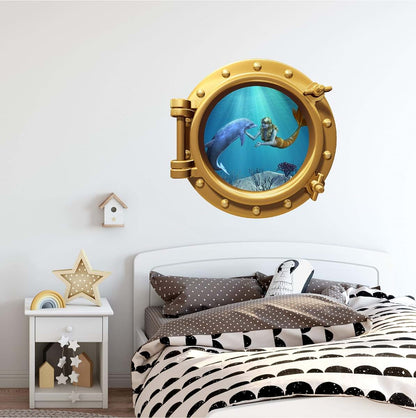 Stickit Graphix Mermaid and Dolphin Porthole Window Wall Decal