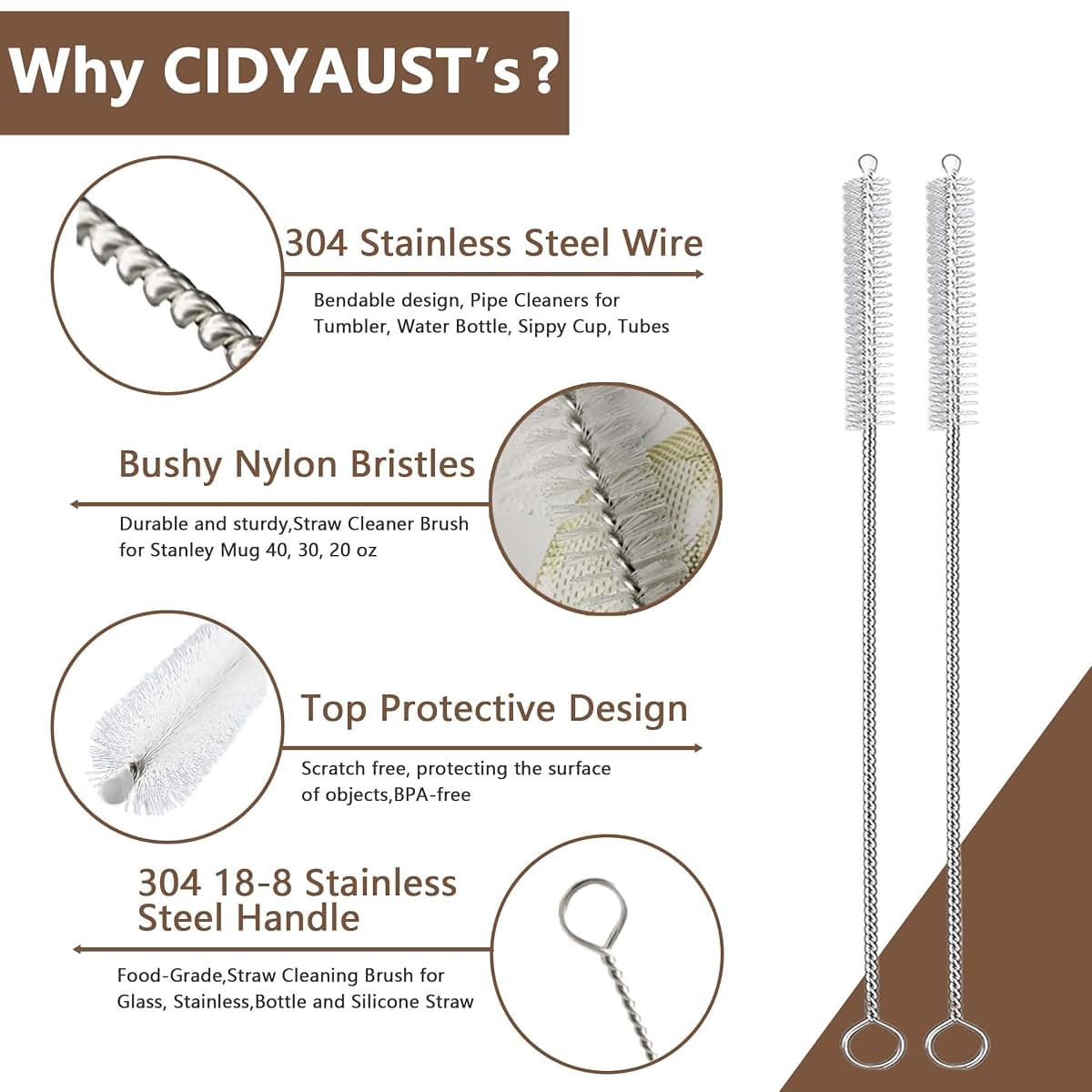 CIDYAUST Straw Cleaner Brush For Stanley Cups And Baby Bottles