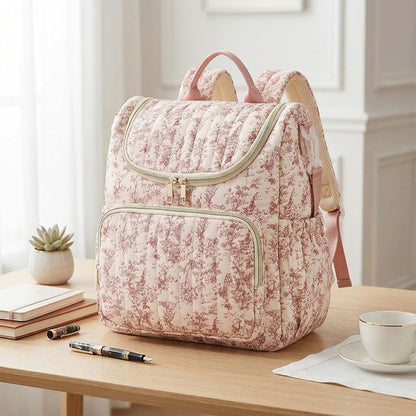 BabyOneStop Floral Diaper Storage Backpack Large Capacity Polyester Padded Nursing Bag Zipper Closure