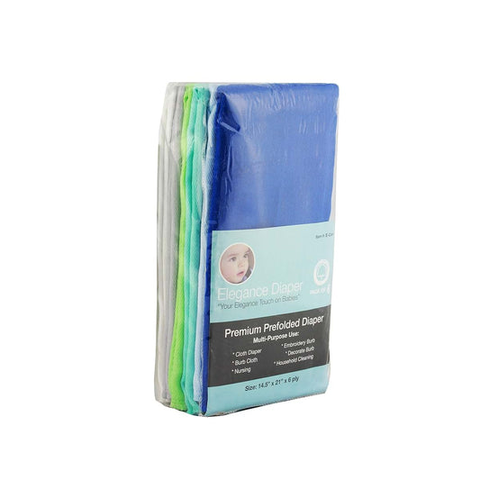 Elegance Diaper – Prefold Cloth Diaper | 6-Pack | Boy Assorted| 100% Cotton | Soft, Absorbent, Reusable | Crafted with