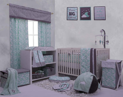 Bacati Clouds in The City Air Balloon Grey Plush Blanket, Mint/Grey (photo 4)
