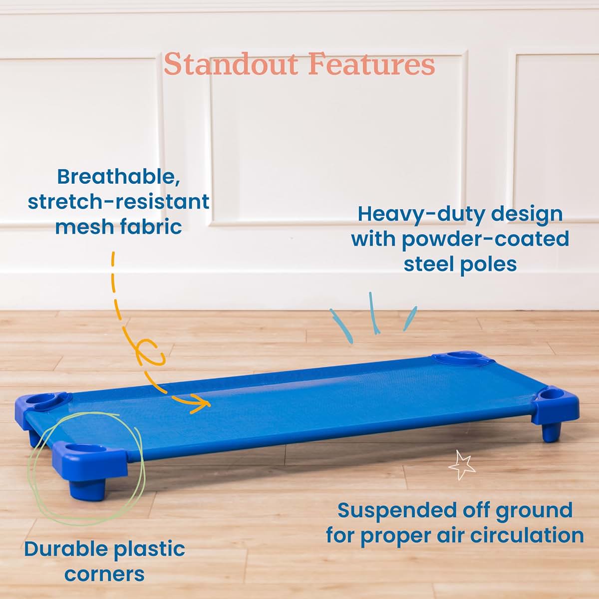 ECR4Kids Stackable Kiddie Cot, 5-Pack Standard Size Blue (photo 4)